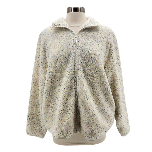 NWT J. Crew Factory Sherpa Fleece Ivory Speckle Zipper Jacket Womens Large - Picture 3 of 11